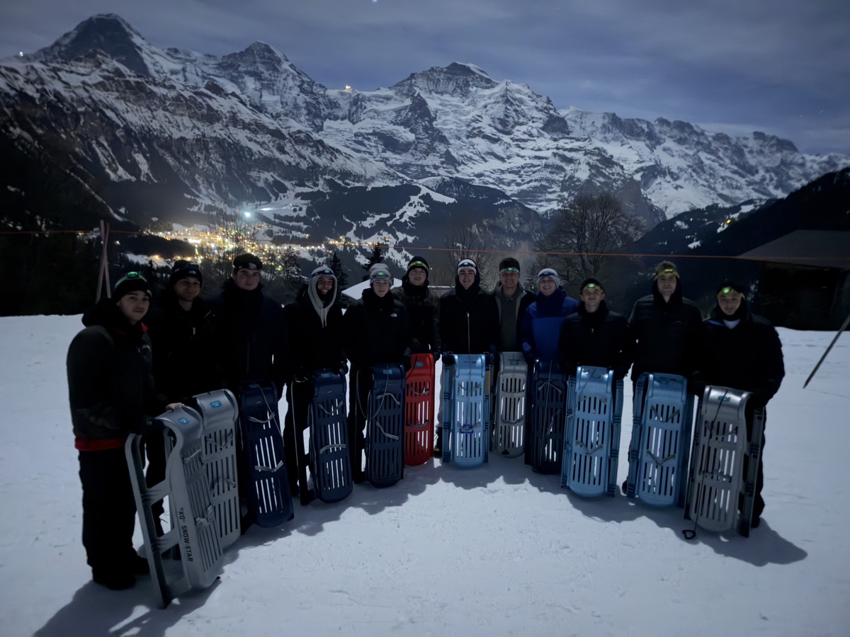 A group night sledding in Interlaken